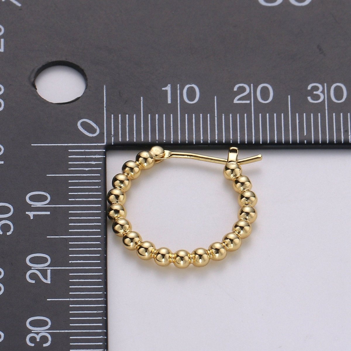 OS Small Beaded Huggie Hoop Earrings 20mm Hoop Earring Gold Vermeil Q-319 - DLUXCA