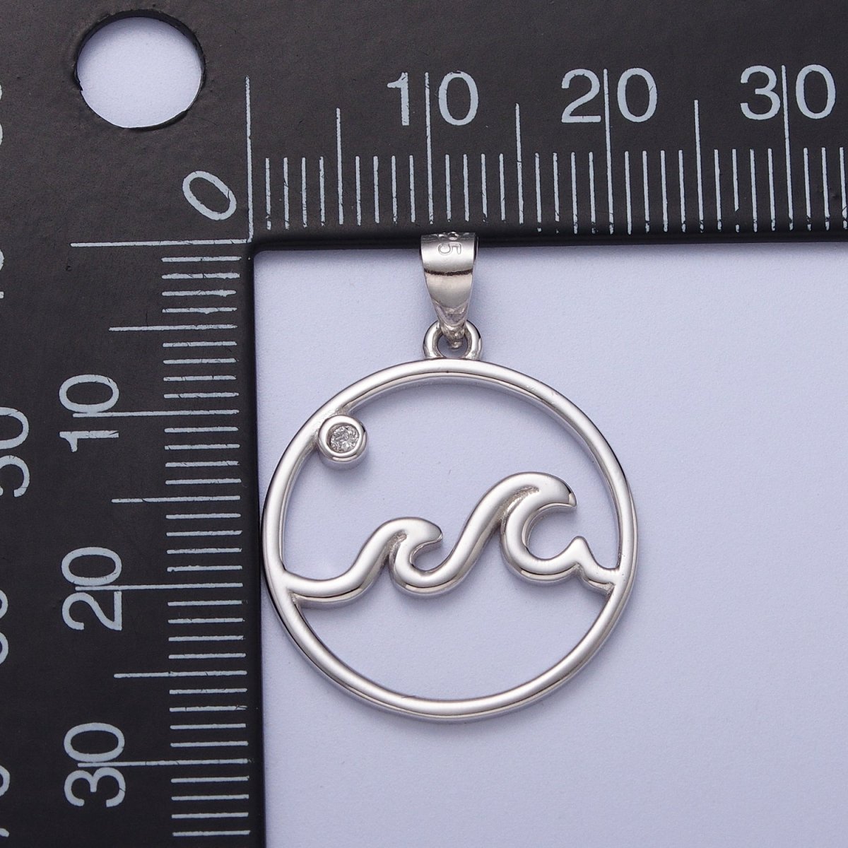 OS Sterling Silver Ocean Wave Charm with Micro Pave Water Beach Pendant SL-402 - DLUXCA