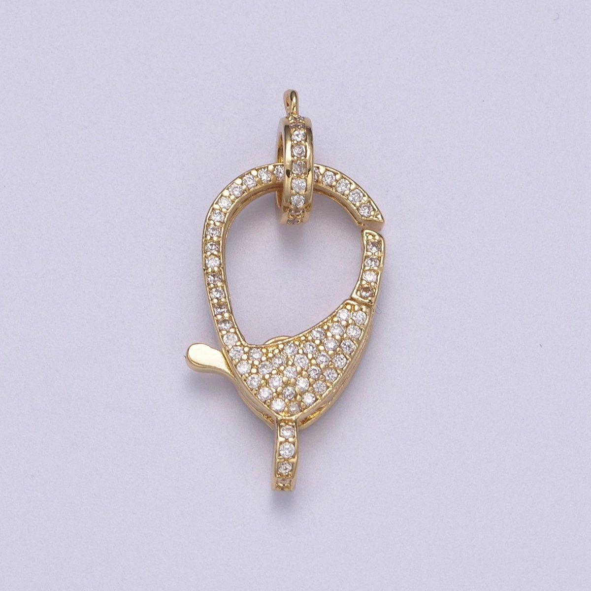 OS Wholesale Big CZ Lobster Clasp 29.5x13mm CZ Clear Micro Pave Lobster Claw Clasp L-610 - DLUXCA