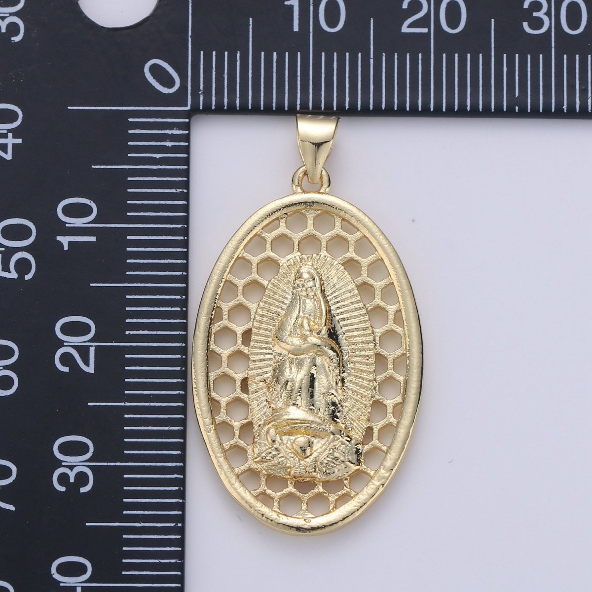 Oval Charm 24k Gold Filled Virgin Mary Pendant, Lady Guadalupe Oval Charm, Mother of Jesus Medallion Pendant Necklace I-644 - DLUXCA