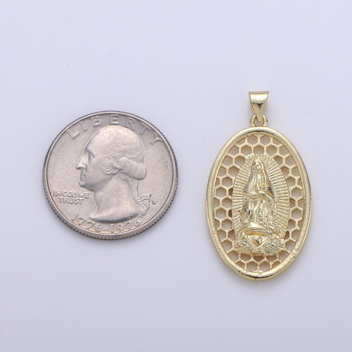 Oval Charm 24k Gold Filled Virgin Mary Pendant, Lady Guadalupe Oval Charm, Mother of Jesus Medallion Pendant Necklace I-644 - DLUXCA