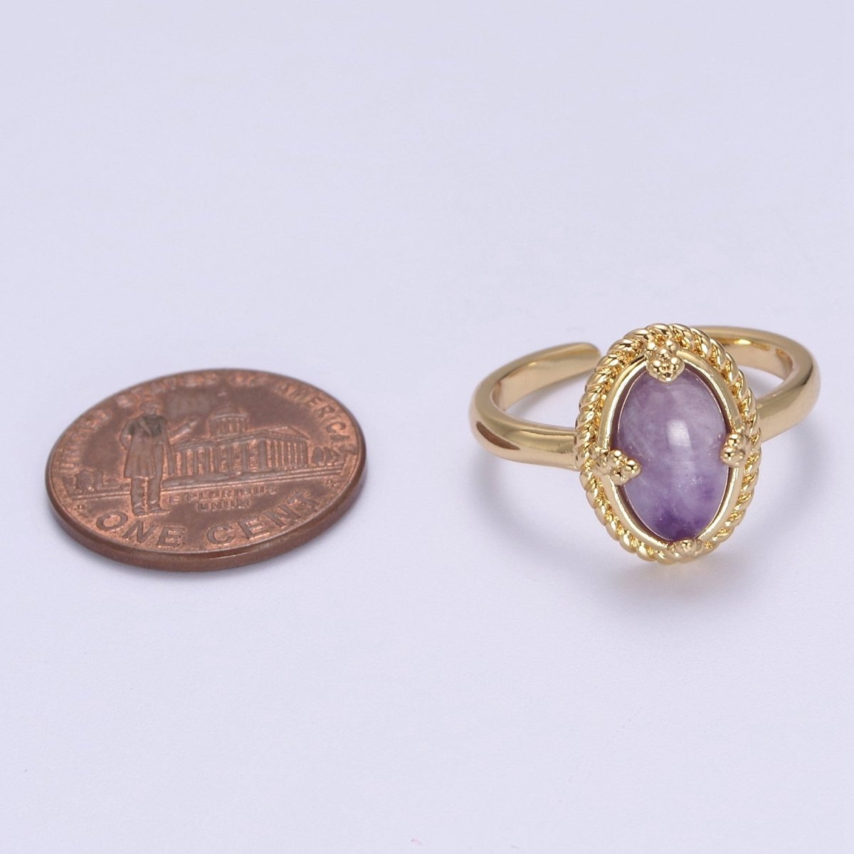 Oval-Cut Amethyst Gemstone Statement 24K Gold Filled Statement Ring U-292 - DLUXCA