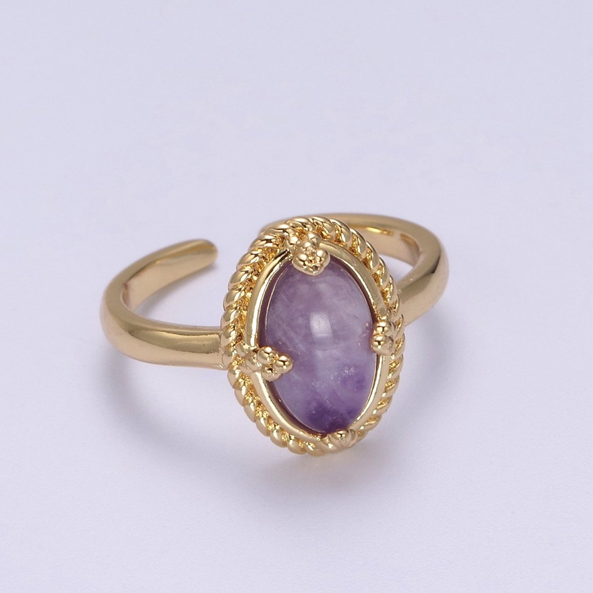 Oval-Cut Amethyst Gemstone Statement 24K Gold Filled Statement Ring U-292 - DLUXCA