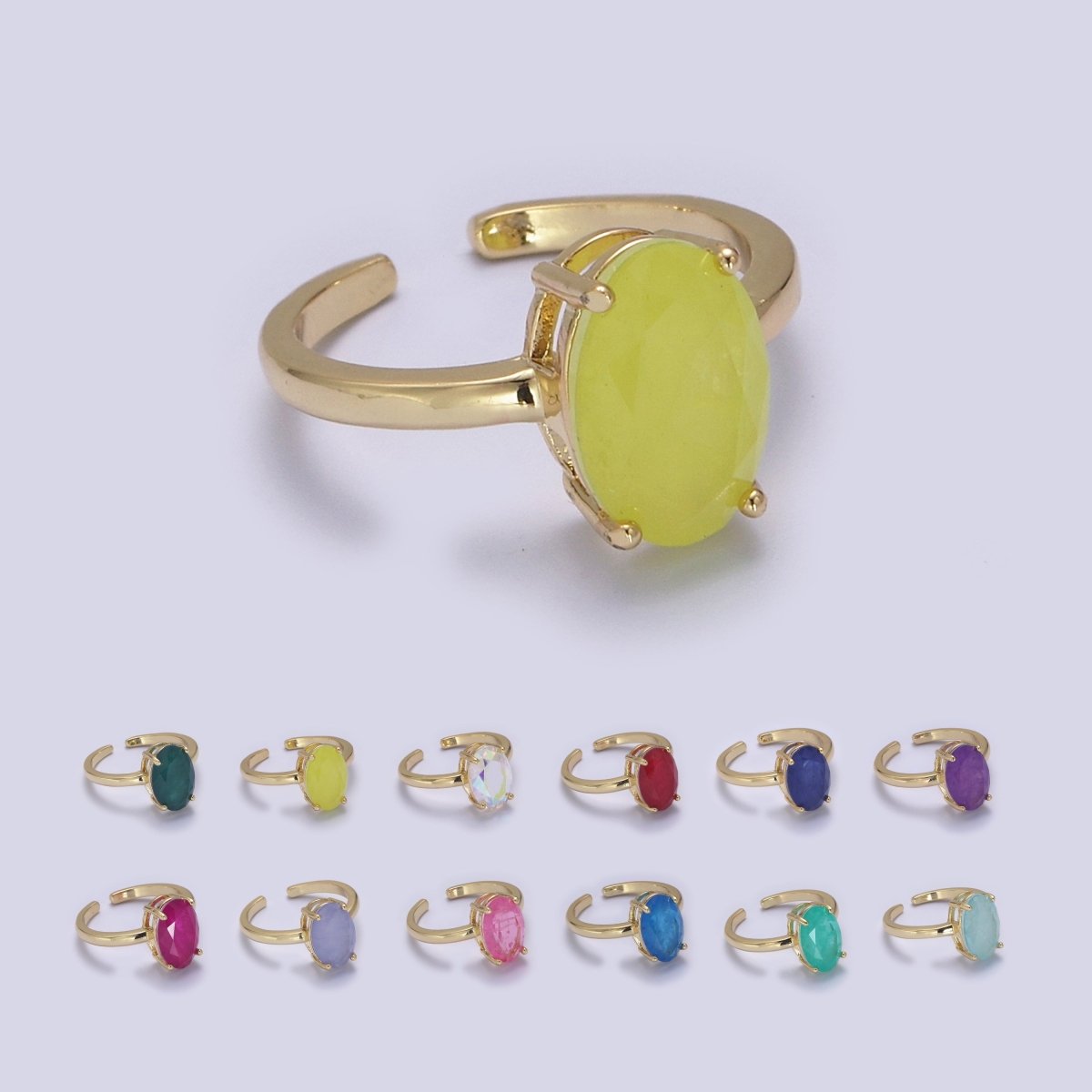 Oval Cut Cubic Zirconia Birthstone Ring | Egg Shape Cz Birthday Gift Ring Open Adjustable Jewelry S-417 ~ S-428 - DLUXCA