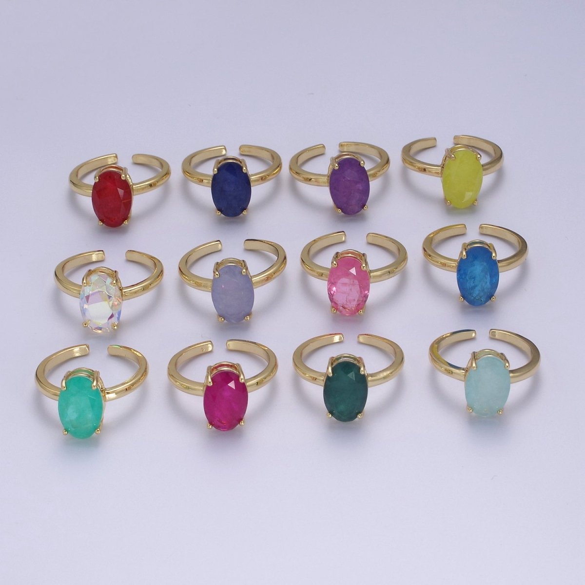 Oval Cut Cubic Zirconia Birthstone Ring | Egg Shape Cz Birthday Gift Ring Open Adjustable Jewelry S-417 ~ S-428 - DLUXCA