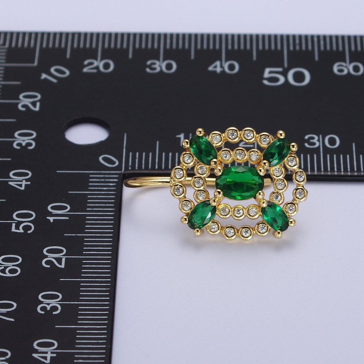 Oval Emerald Green French Hook Earring Circular Cubic Zirconia Drop CZ Gold Earrings | Y-118 - DLUXCA