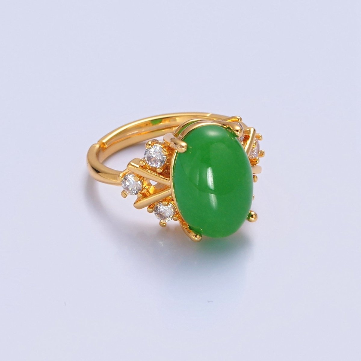 Oval Green Jade Statement Ring, O-2299 - DLUXCA