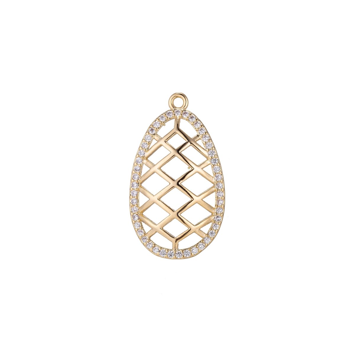Oval Intricate Web Charm, Micro Pave CZ Charm, Dangle Pendant Teardrop Dreamweaver Net Weaved Pattern Necklace Charm for Jewelry Making E-426 - DLUXCA