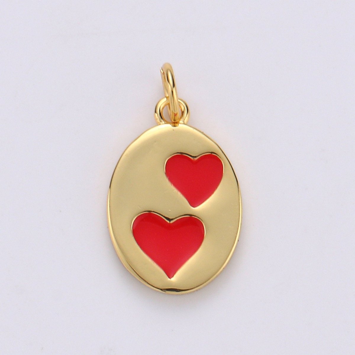 Oval Red Heart Charm - Dainty Gold Double Heart Add On Charm - Dainty Heart - Love Inspired Gold Filled Heart Pendant Couple Jewelry D-713 - DLUXCA