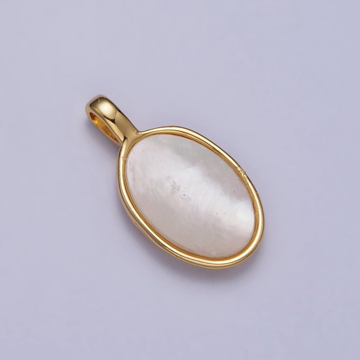 Oval Shell Pearl Hammered Framed Pendant in Gold & Silver | AA093 AA094 - DLUXCA