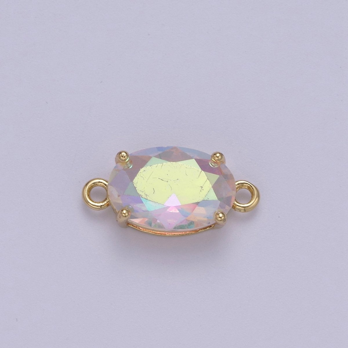 Oval Solitaire CZ Birthstone Charm Connector Geometric Diamond Cut Dainty Cubic Zirconia Connector for Necklace Earring Supply F-661~F-673 - DLUXCA