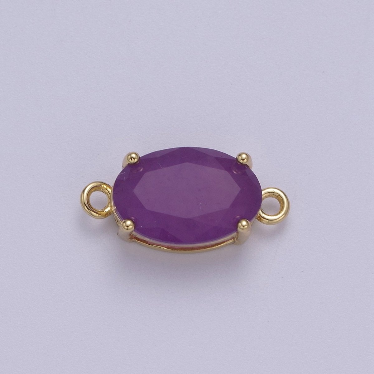 Oval Solitaire CZ Birthstone Charm Connector Geometric Diamond Cut Dainty Cubic Zirconia Connector for Necklace Earring Supply F-661~F-673 - DLUXCA
