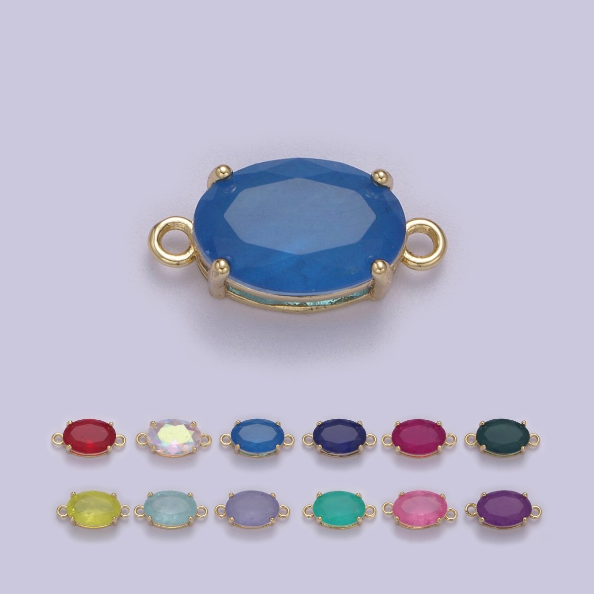 Oval Solitaire CZ Birthstone Charm Connector Geometric Diamond Cut Dainty Cubic Zirconia Connector for Necklace Earring Supply F-661~F-673 - DLUXCA