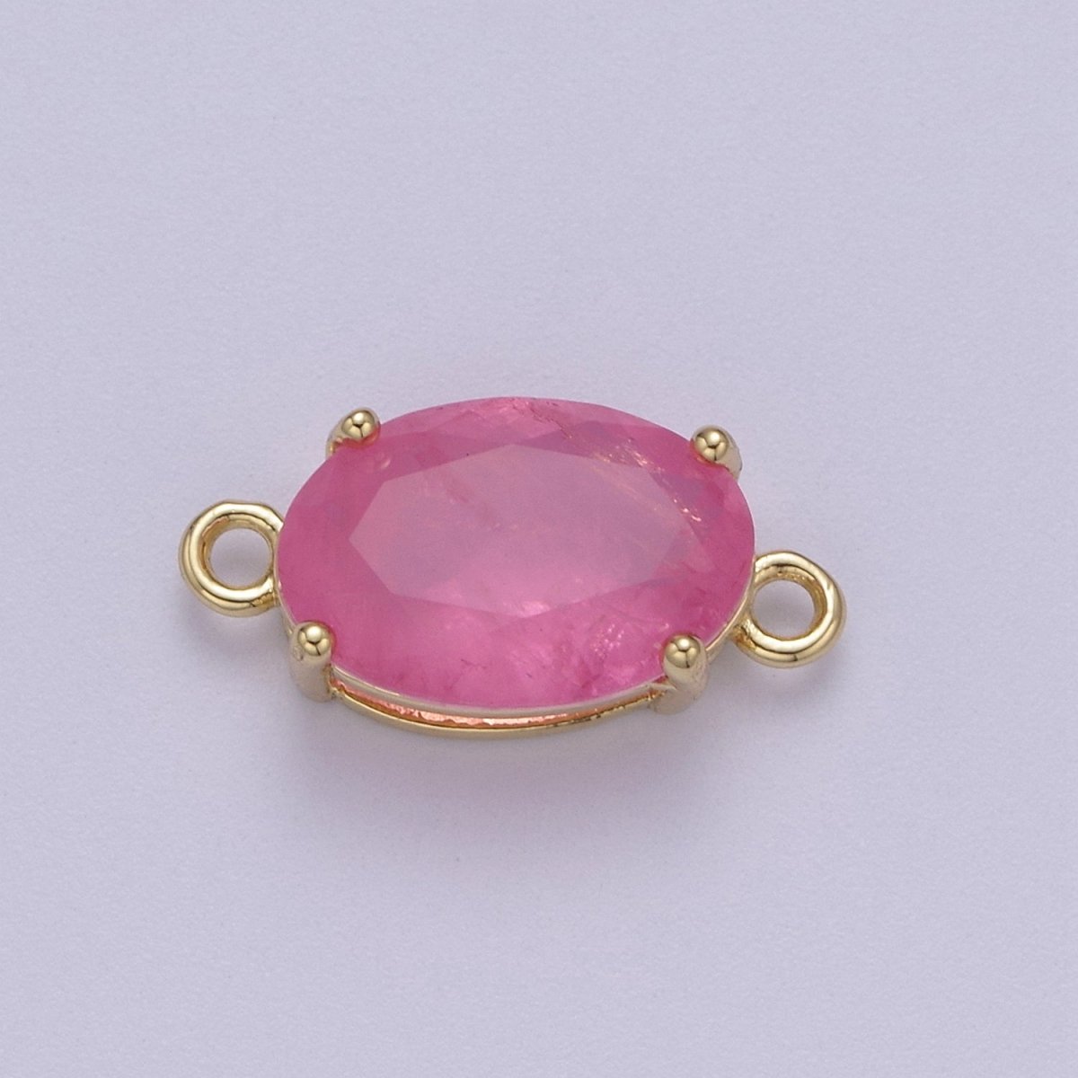Oval Solitaire CZ Birthstone Charm Connector Geometric Diamond Cut Dainty Cubic Zirconia Connector for Necklace Earring Supply F-661~F-673 - DLUXCA