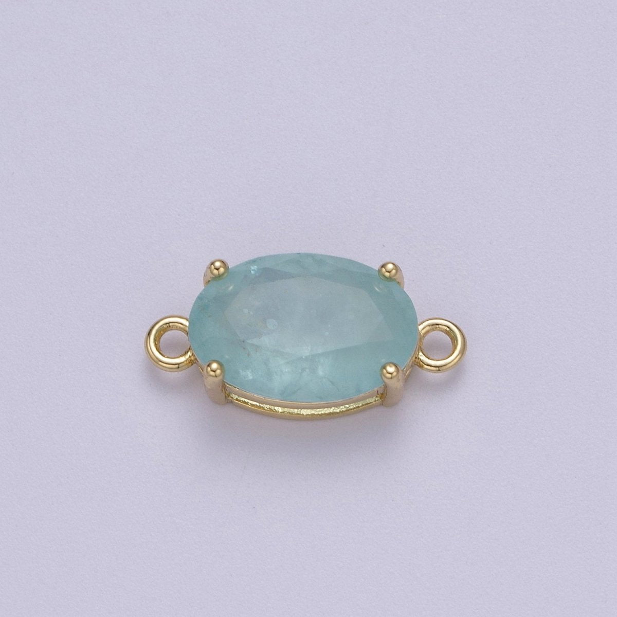 Oval Solitaire CZ Birthstone Charm Connector Geometric Diamond Cut Dainty Cubic Zirconia Connector for Necklace Earring Supply F-661~F-673 - DLUXCA