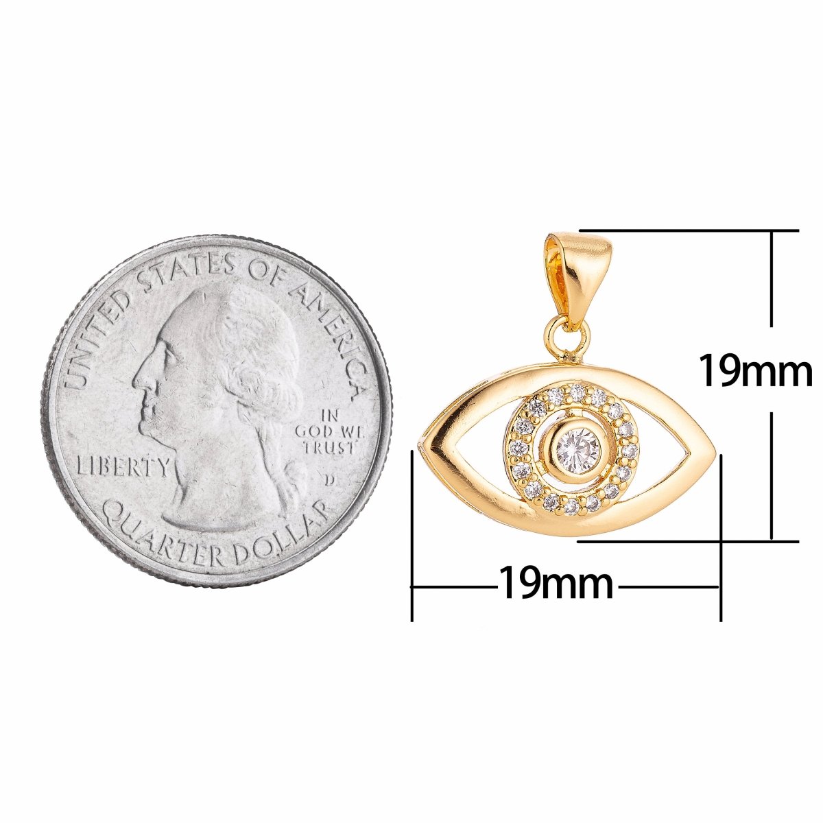 Overstock 18K Gold Filled Evil Eye Charm w/ Crystal Cubic Zirconia for Necklace Pendant Earring Bail Dangle Findings for Jewelry Making H-294 - DLUXCA