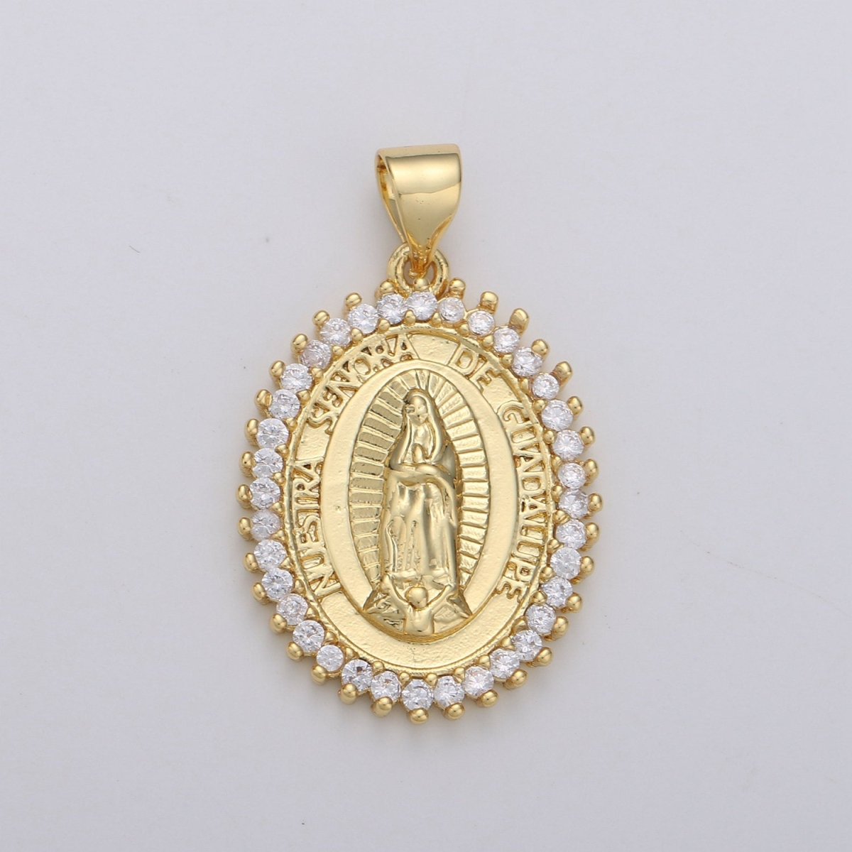 Overstock Clearance 24k Gold Filled Virgin Mary Pendant Necklace Pink Micro Pave Virgen de Guadalupe Medallion Pendant for Necklace Religious Jewelry Supply I-649 I-650 - DLUXCA
