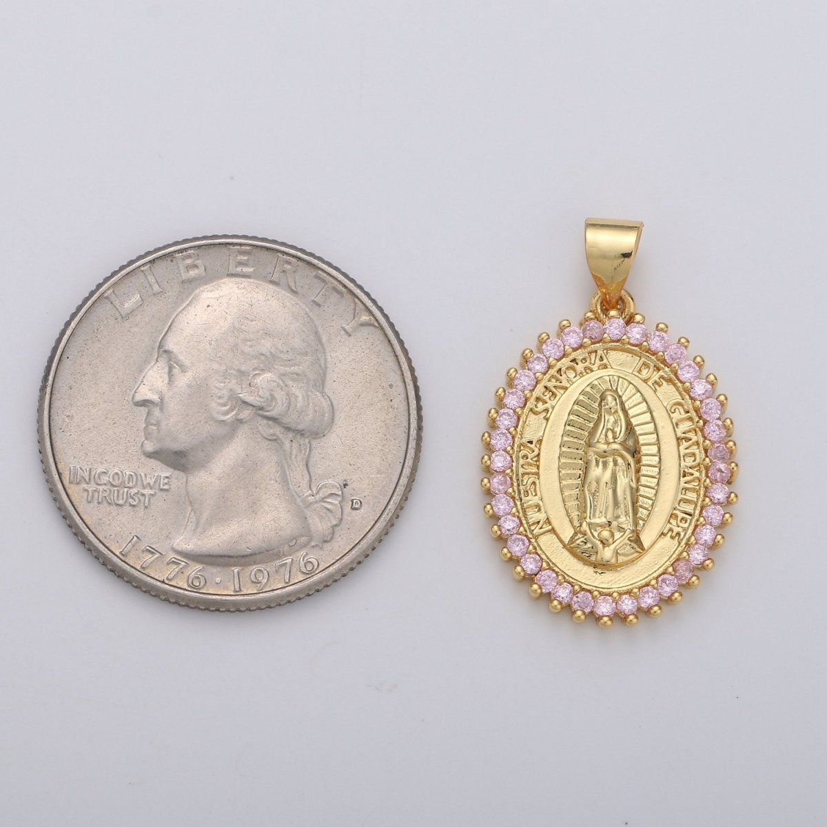 Overstock Clearance 24k Gold Filled Virgin Mary Pendant Necklace Pink Micro Pave Virgen de Guadalupe Medallion Pendant for Necklace Religious Jewelry Supply I-649 I-650 - DLUXCA