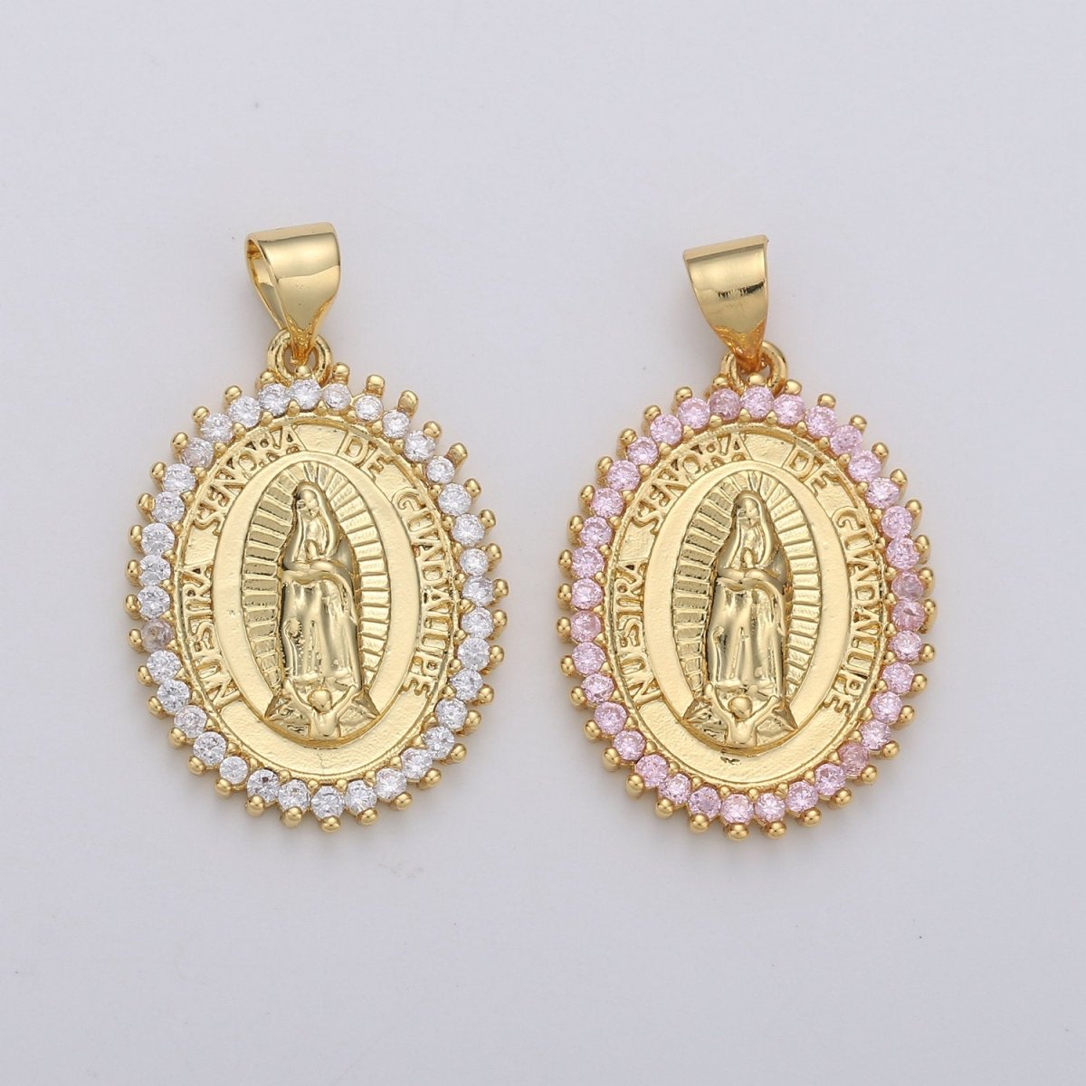 Overstock Clearance 24k Gold Filled Virgin Mary Pendant Necklace Pink Micro Pave Virgen de Guadalupe Medallion Pendant for Necklace Religious Jewelry Supply I-649 I-650 - DLUXCA