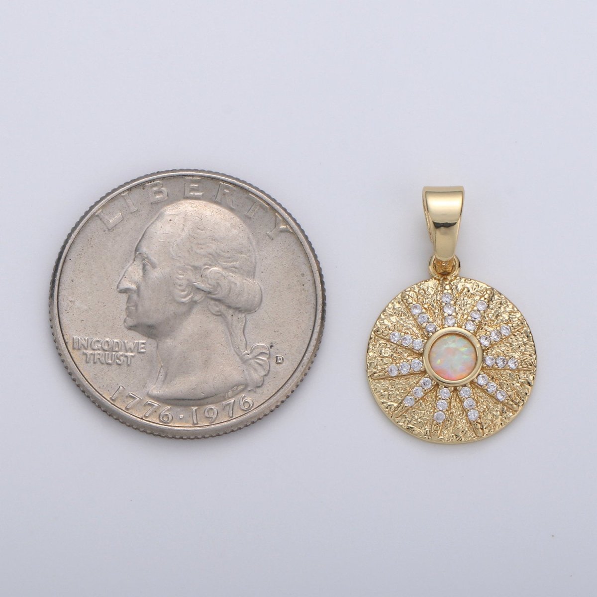 Overstock Dainty 14k Gold Filled Vergina Sun Charm Opal Round SunBurst Medallion Pendant, 23x16mm, Micro Pave Gold Sun Celestial Jewelry I-661 - DLUXCA