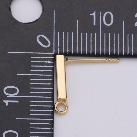 Overstock Rectangle Ear Stud w/ Open link 14K gold Filled Earring Nickel free Minimalist Earring making post, Jewelry making Supply K-846 - DLUXCA