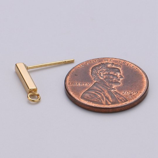 Overstock Rectangle Ear Stud w/ Open link 14K gold Filled Earring Nickel free Minimalist Earring making post, Jewelry making Supply K-846 - DLUXCA