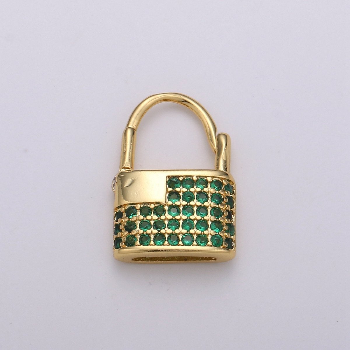 Padlock Earrings, Gold Lock Hoop Earring, Micro Pave Padlock Hoops, Gold Lock Earrings, Green Pink CZ Padlock Earring K-710 K-711 - DLUXCA