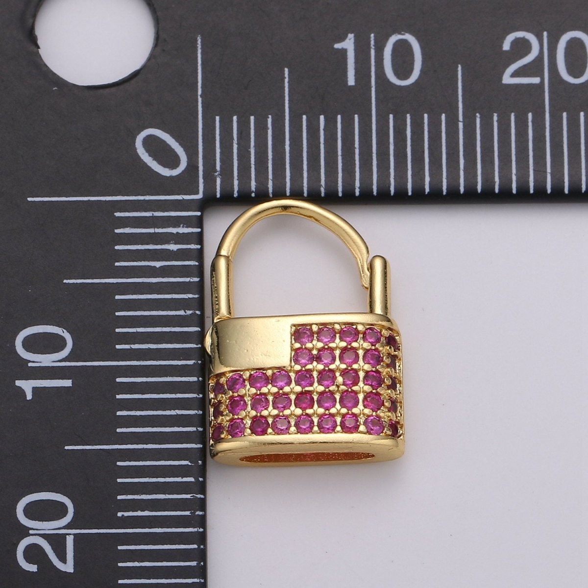 Padlock Earrings, Gold Lock Hoop Earring, Micro Pave Padlock Hoops, Gold Lock Earrings, Green Pink CZ Padlock Earring K-710 K-711 - DLUXCA