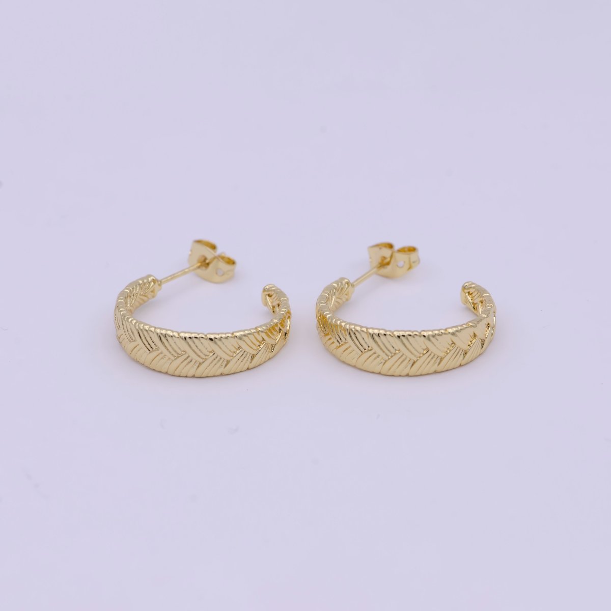 Pair of Gold Braided Minimal Hoop Earrings- Silver Woven Design Minimalist Bohemian Earrings T-257 T-258 - DLUXCA