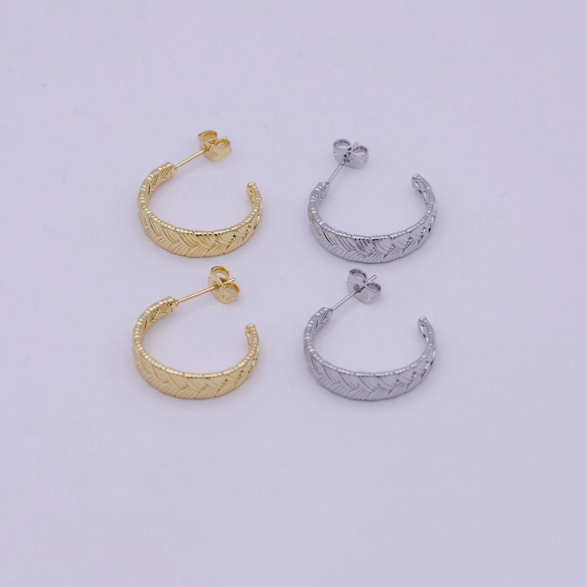 Pair of Gold Braided Minimal Hoop Earrings- Silver Woven Design Minimalist Bohemian Earrings T-257 T-258 - DLUXCA