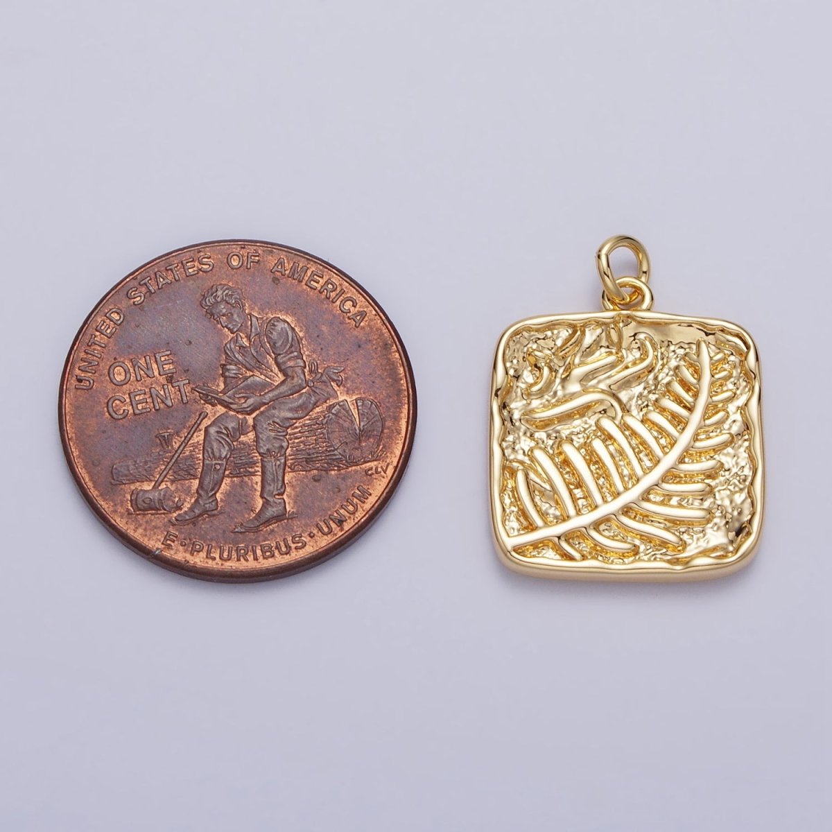 Palm Leaf Plant Stamped Hammered Square Add-On Charm in Gold & Silver | A-780 AC-227 - DLUXCA