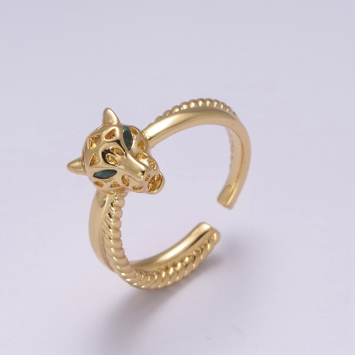 Panther gold pave ring adjustable Leopard ring U-197 - DLUXCA