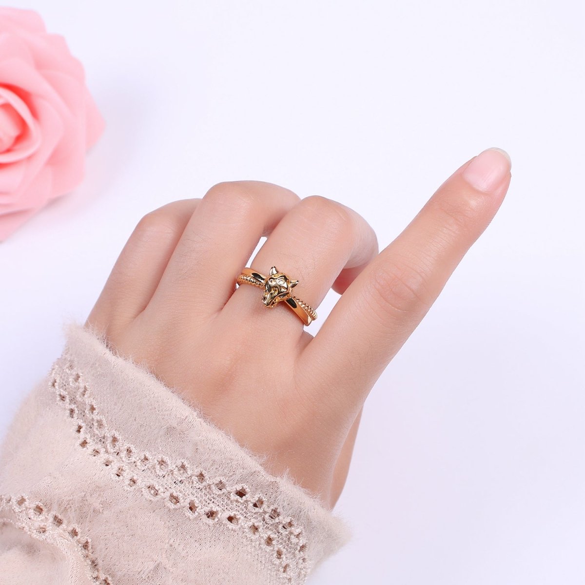 Panther gold pave ring adjustable Leopard ring U-197 - DLUXCA