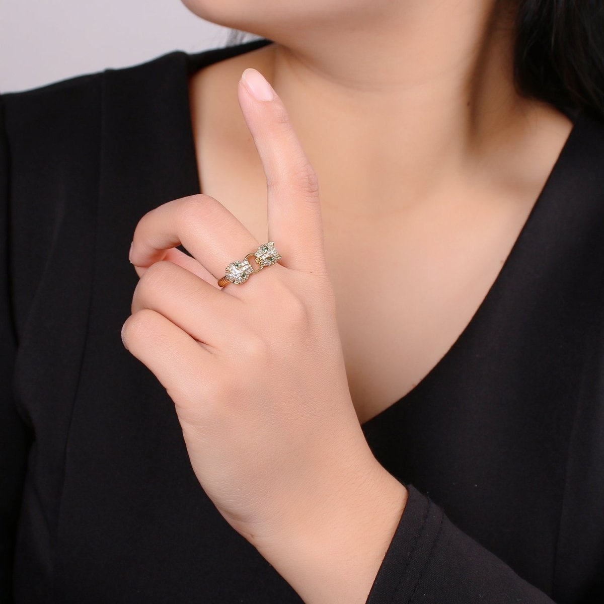 Panther ring, minimalist ring, animal ring, dainty gold ring, gold Leopard ring, animal jewelry,Gold Open ring, Adjustable Twisted ring R-159 - DLUXCA