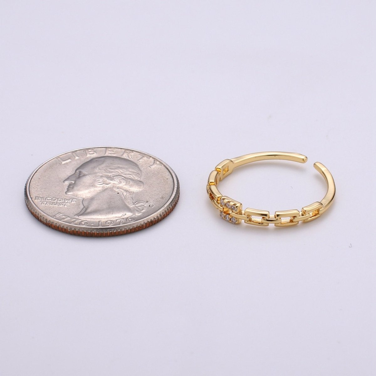 Paper Clip Chain Ring in Gold, Vermeil Ring • Minimalist Ring • Stacking Ring • Dainty Open Adjustable Ring for Christmas Gifts R-103 - DLUXCA