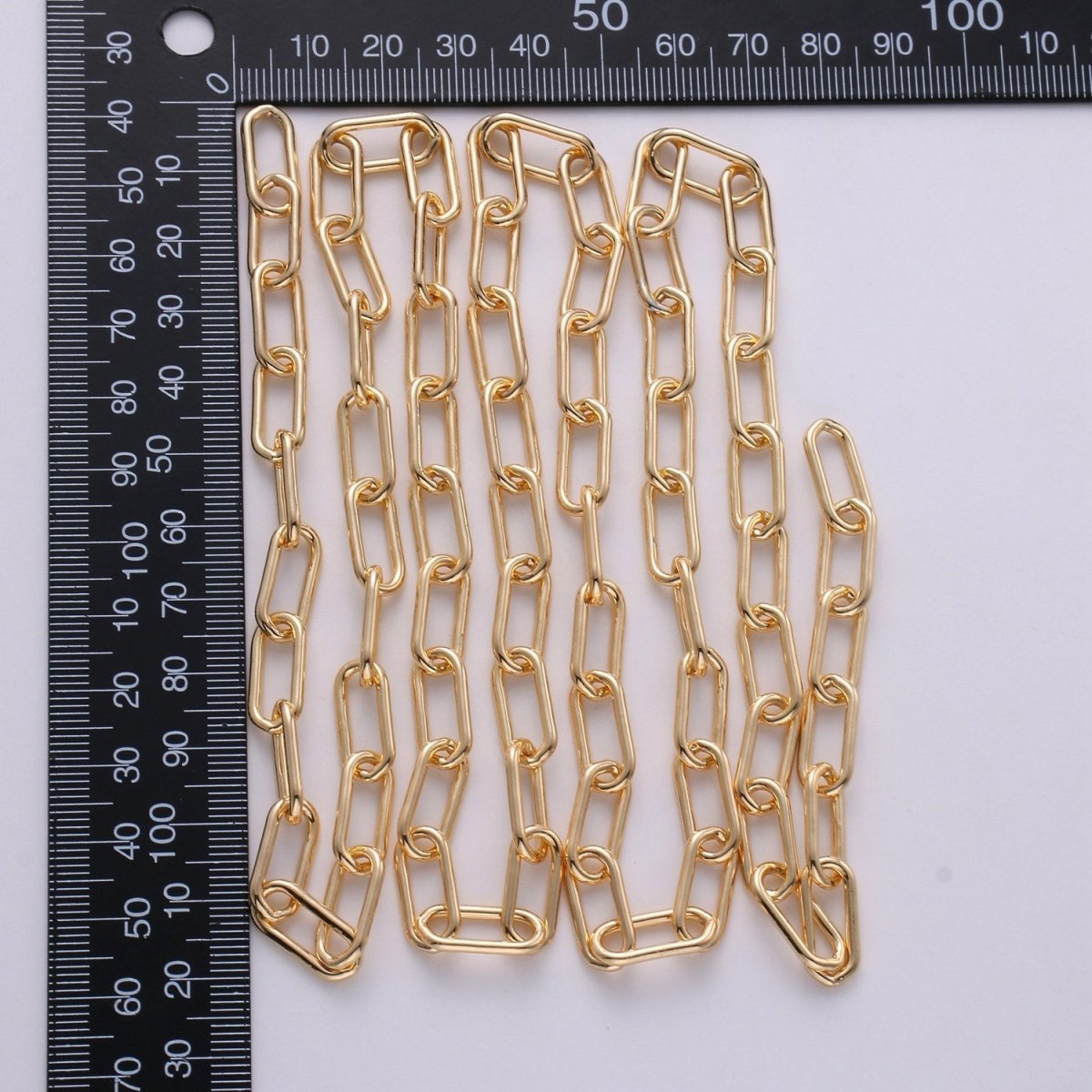 Paperclip Chain Necklace, 16K Gold Filled Paper Clip Chain 7.5x16.5mm, Nickel Free Unfinished Link Chain | ROLL-272 Clearance Pricing - DLUXCA