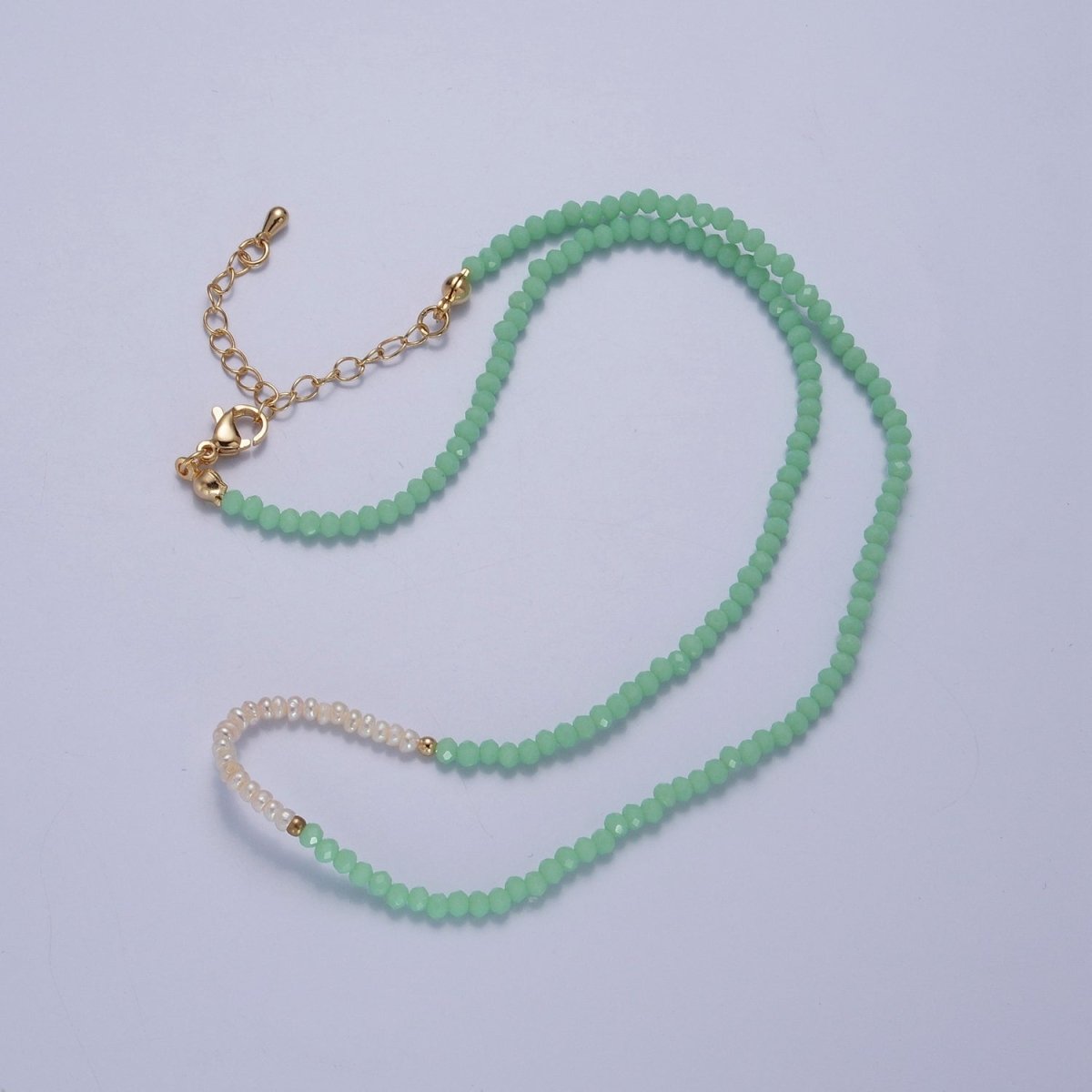 Pastel Color Glass Beaded Necklace Faceted Rondell Beads with Fresh Water Pearl Necklace | WA-1039 to WA-1041 Clearance Pricing - DLUXCA