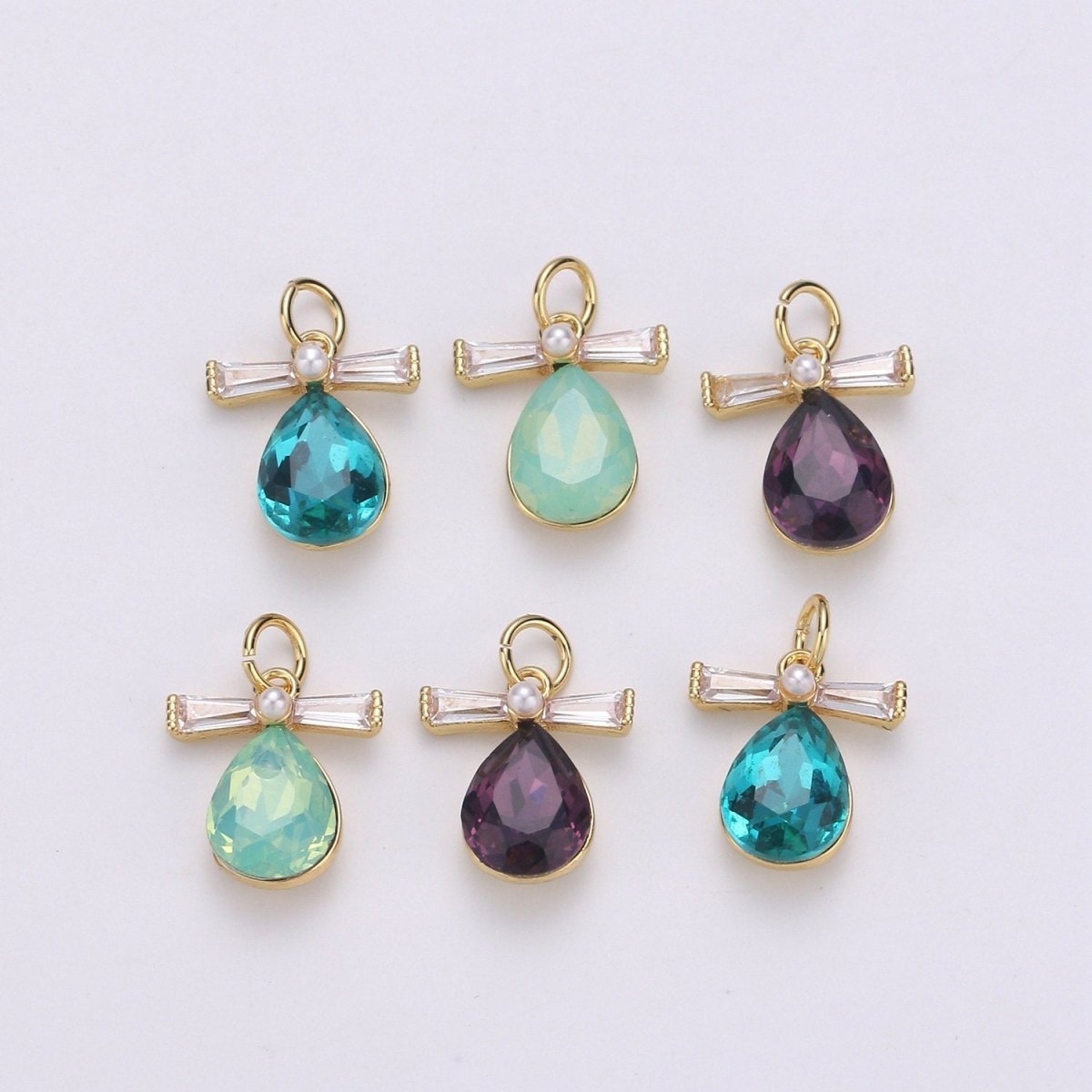 Pastel Teardrop Charms, 14k Gold Filled Cubic Zirconia, Teardrop Pendant, Gemstone Charm, Faceted Pendants, Bezel Charm, Purple mint Teal, D-744 - D-746 - DLUXCA