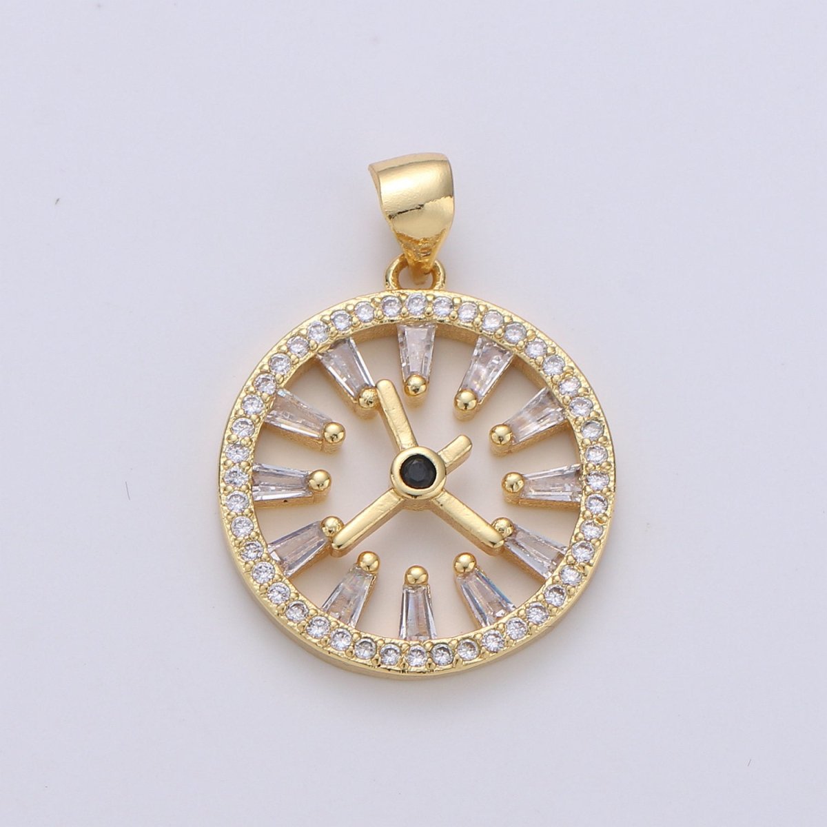 Pave pendant Necklace, Cubic clock pendant, Micro pave charms, pave jewelry, 24k Gold Filled watch pendant, earrings dangle, bracelet charms I-726 - DLUXCA