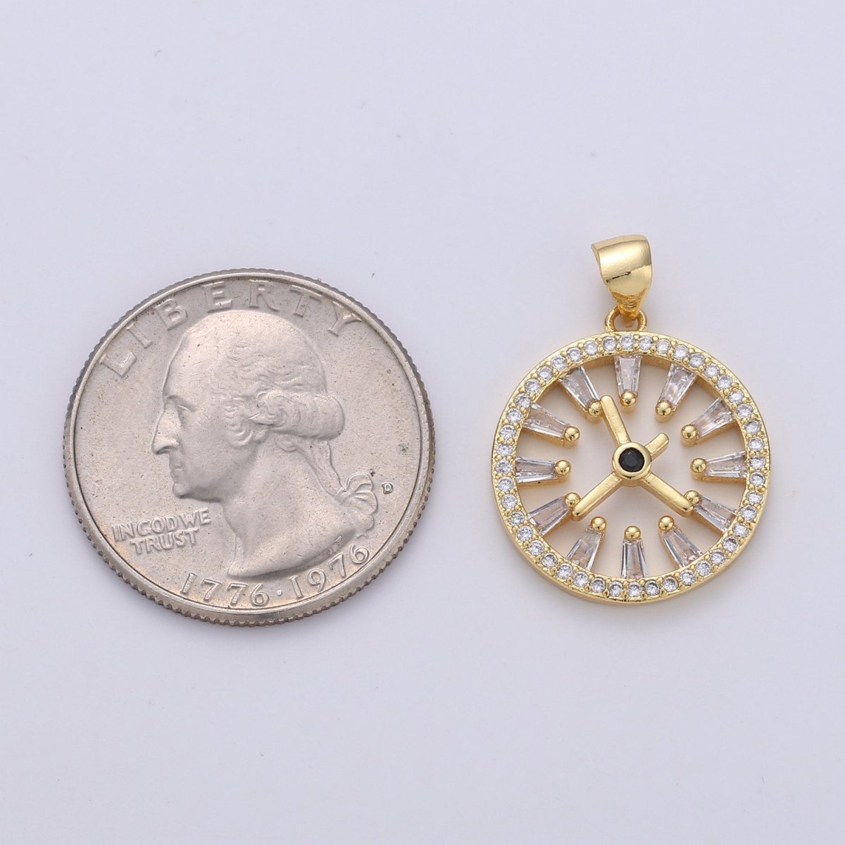 Pave pendant Necklace, Cubic clock pendant, Micro pave charms, pave jewelry, 24k Gold Filled watch pendant, earrings dangle, bracelet charms I-726 - DLUXCA