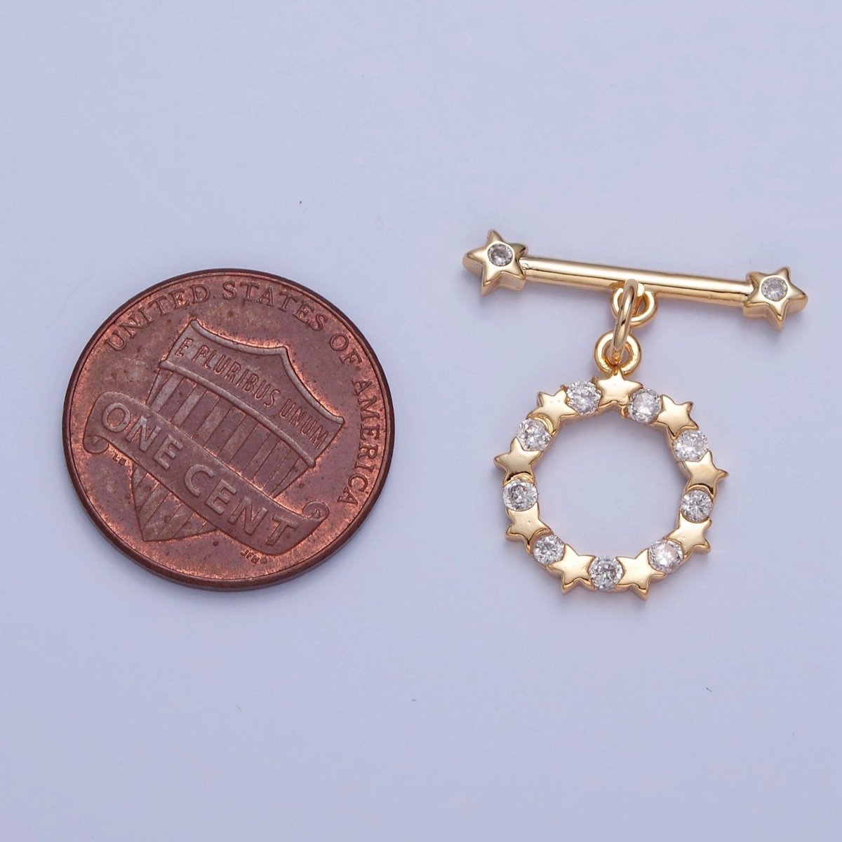Pave Round Star Toggle Clasps Gold Plated Bracelet Clasp, Necklace Closure, Clasp Finding, Jewelry Finding L-761 - DLUXCA