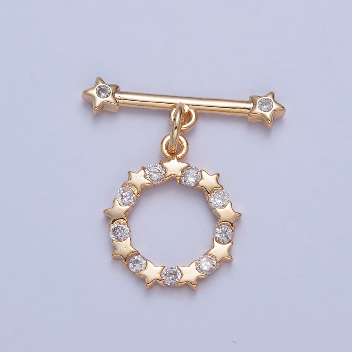 Pave Round Star Toggle Clasps Gold Plated Bracelet Clasp, Necklace Closure, Clasp Finding, Jewelry Finding L-761 - DLUXCA