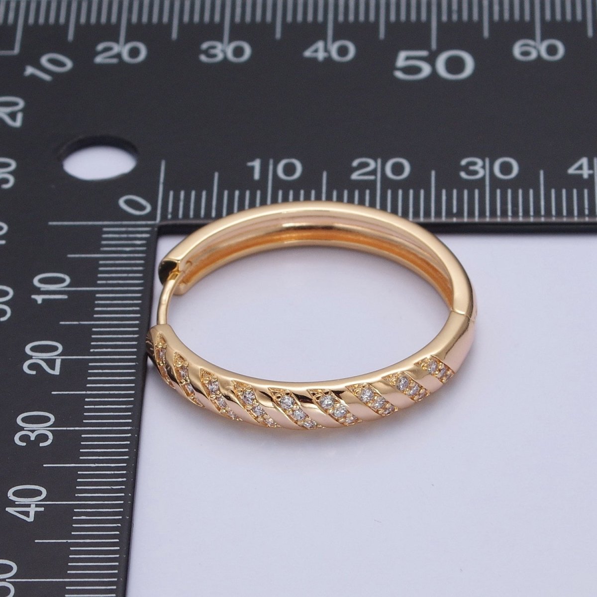 Pave Stripes Gold Hoop Earring T-434 - DLUXCA