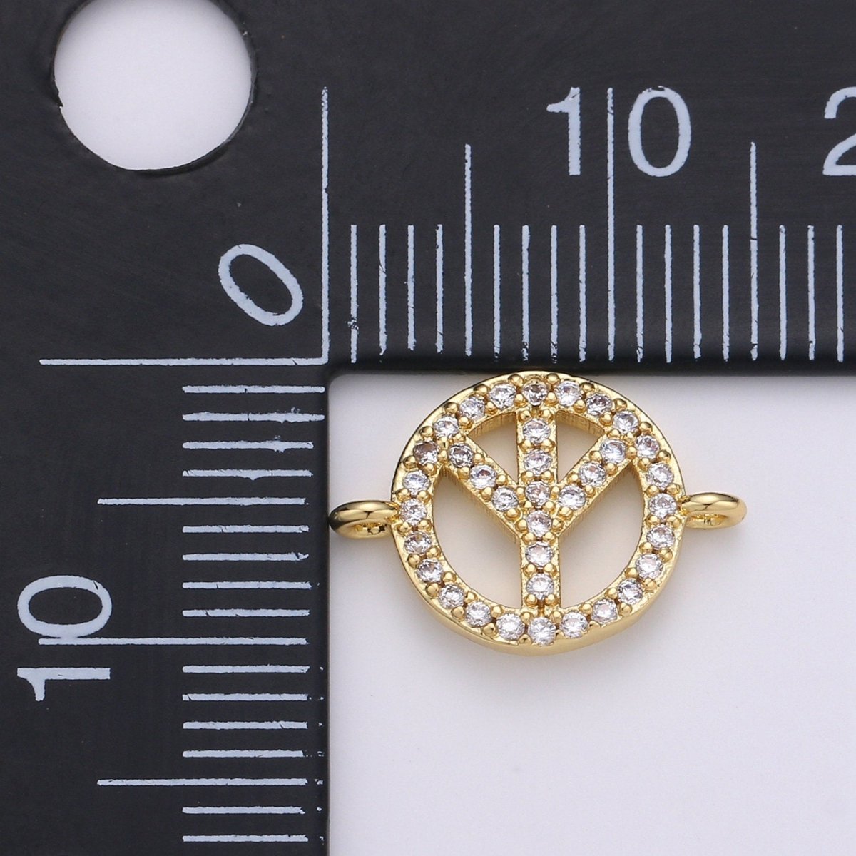 Peace Sign Charm, Gold Peace Sign, Micro Pave Charms, Gold Charms, Peace Symbol, Pave Pendants, Cubic Peace Bracelet Connector F-505 - DLUXCA