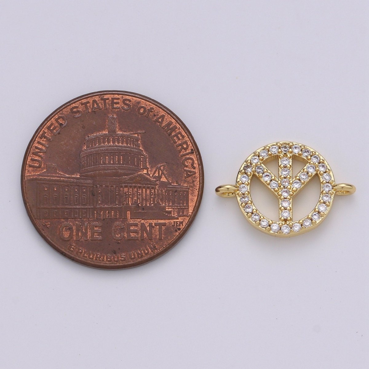Peace Sign Charm, Gold Peace Sign, Micro Pave Charms, Gold Charms, Peace Symbol, Pave Pendants, Cubic Peace Bracelet Connector F-505 - DLUXCA