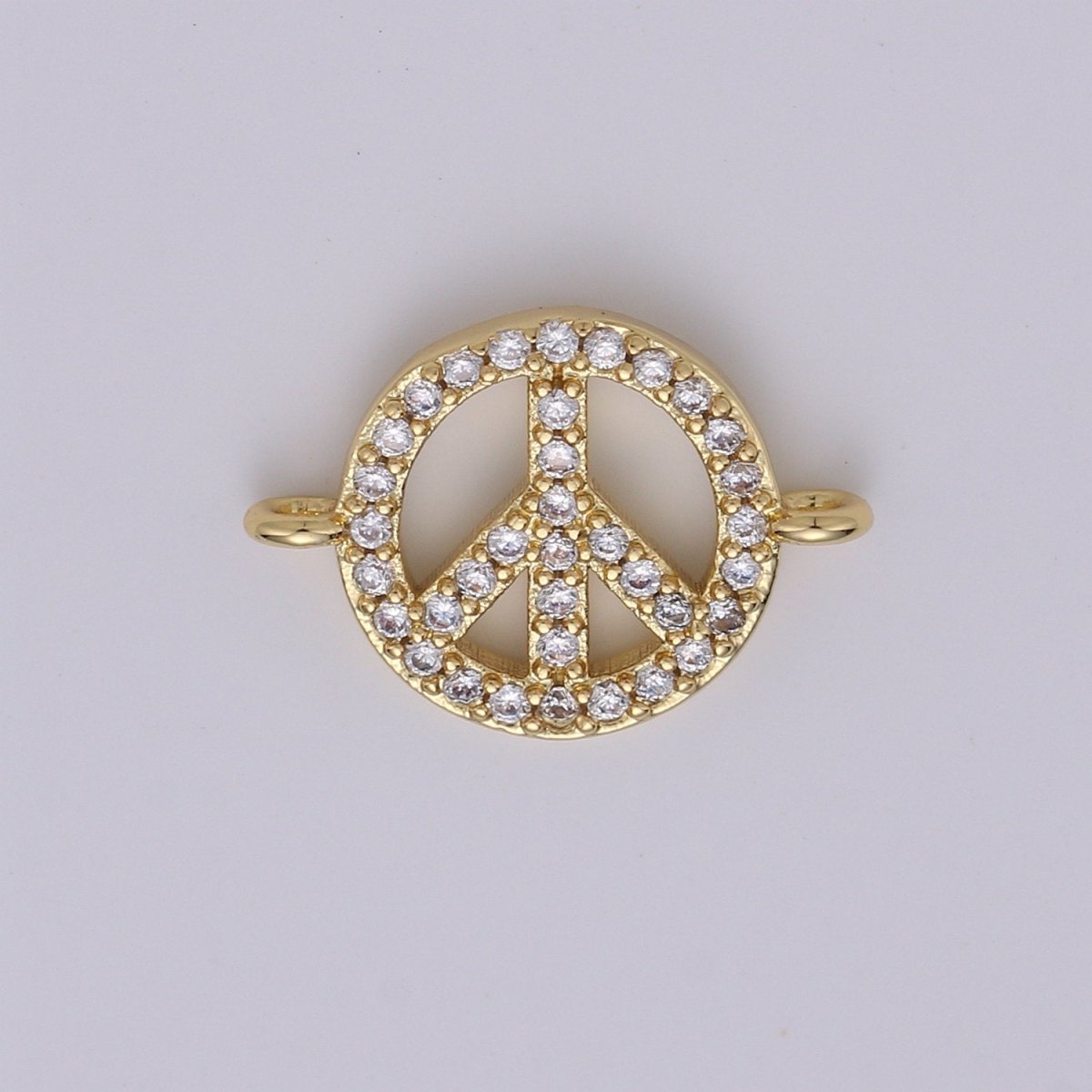 Peace Sign Charm, Gold Peace Sign, Micro Pave Charms, Gold Charms, Peace Symbol, Pave Pendants, Cubic Peace Bracelet Connector F-505 - DLUXCA