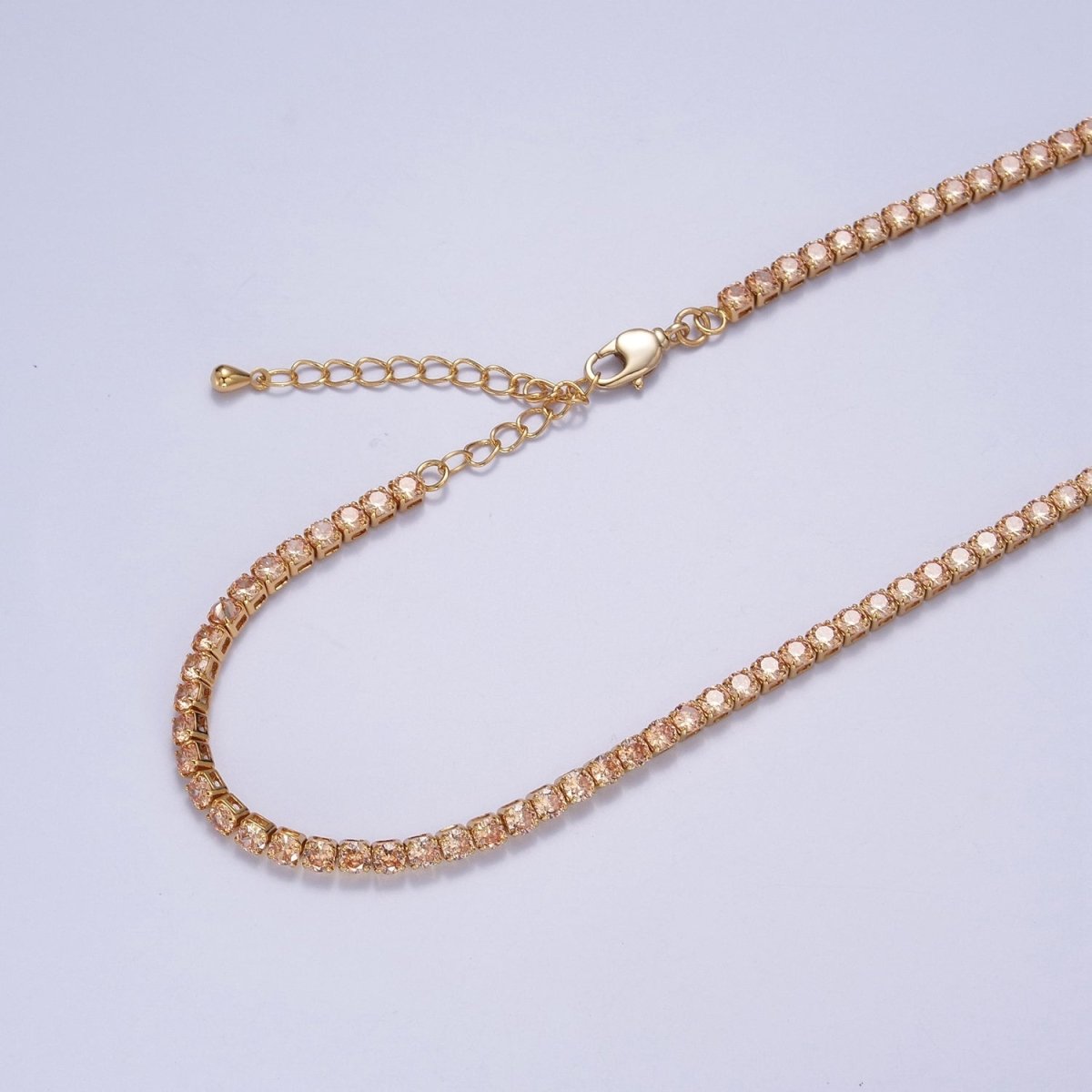 Peach, Red, Yellow Tennis Necklace | 3mm Round Cubic Zirconia Necklace | Diamond CZ Tennis Chain Necklace | Adjustable Layer Necklace | WA-893 to WA-895 Clearance Pricing - DLUXCA