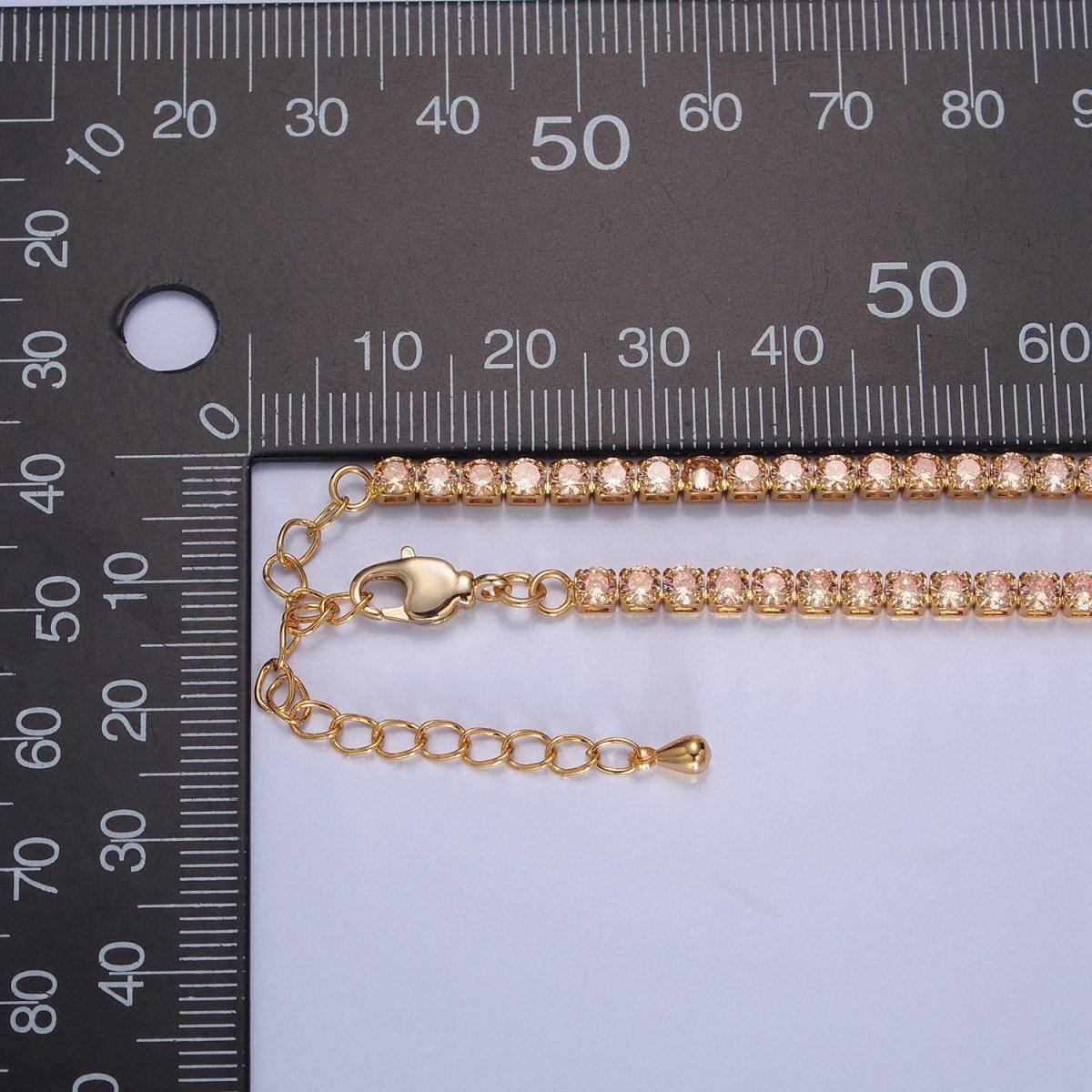 Peach, Red, Yellow Tennis Necklace | 3mm Round Cubic Zirconia Necklace | Diamond CZ Tennis Chain Necklace | Adjustable Layer Necklace | WA-893 to WA-895 Clearance Pricing - DLUXCA