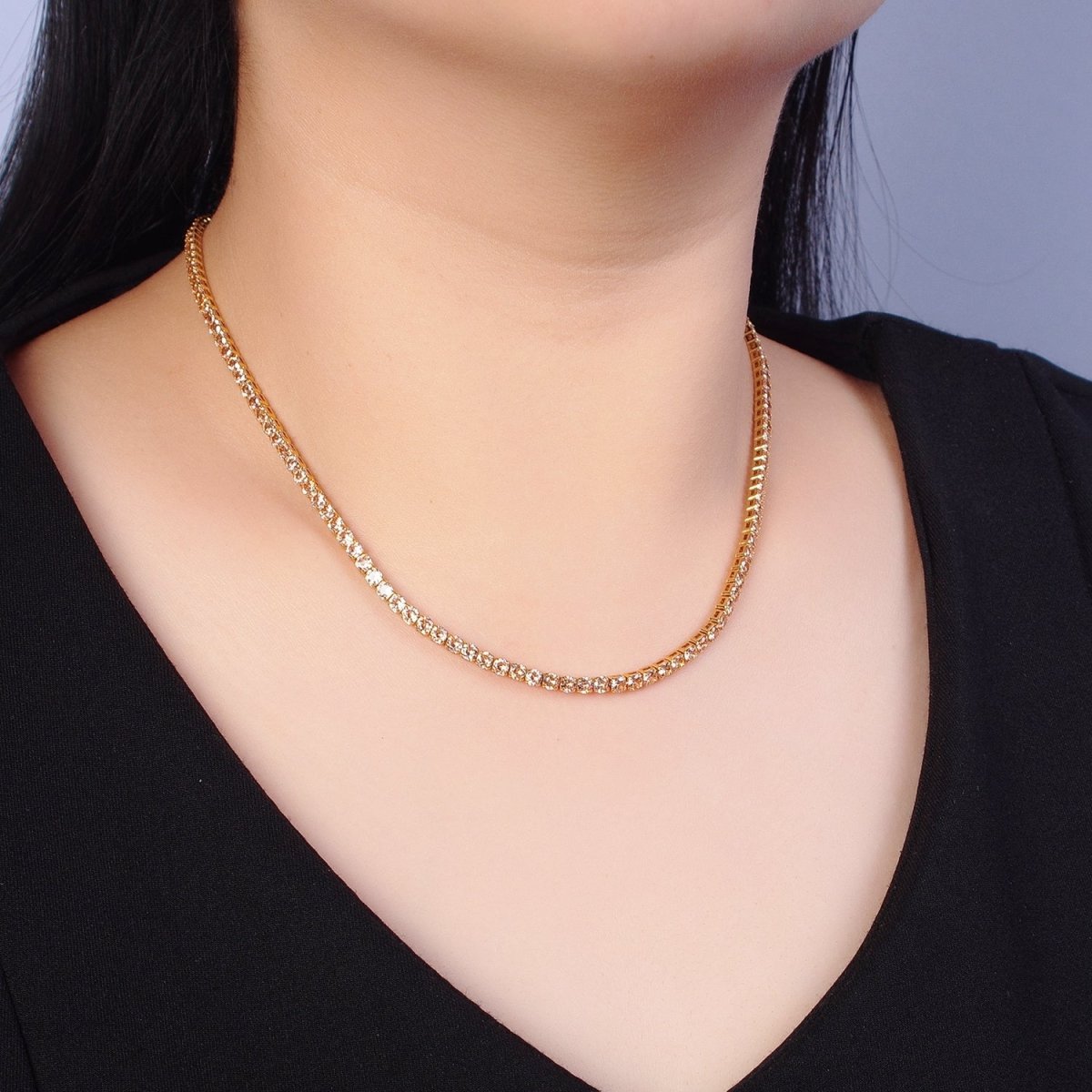 Peach, Red, Yellow Tennis Necklace | 3mm Round Cubic Zirconia Necklace | Diamond CZ Tennis Chain Necklace | Adjustable Layer Necklace | WA-893 to WA-895 Clearance Pricing - DLUXCA