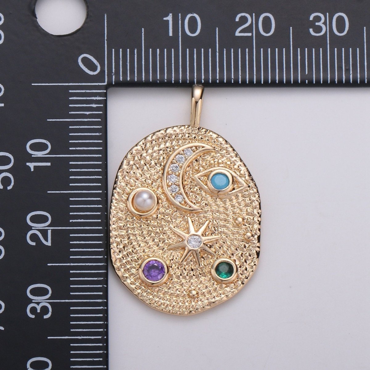 Pearl and Multi color CZ Planet in the Ovum Universe Pendant 14K gold Filled Charm, Star, Crescent Moon, Galaxy, DIY Jewelry Necklace making, D-739 - DLUXCA